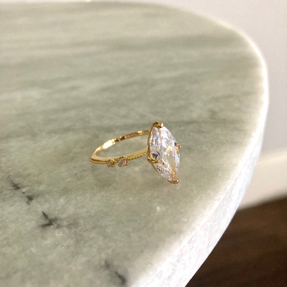Sterling Silver Marquise Simulated Diamond Gold Ring - Picture 5 of 8